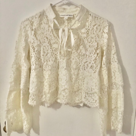Robert Rodriguez Tops - Robert Rodriguez Ivory Lace Tie-Neck Long Bell Sleeve Boho off White Blouse xs